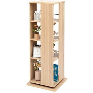 Iris Ohyama, Boekenkast, 360 graden draaibaar, draaibaar, 4 niveaus, ruimtebesparend, multifunctioneel, stabiel, kantoor, slaapkamer, woonkamer - Revolving Book Shelf RBS 4S - lichtbruin