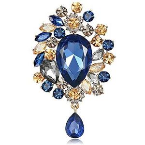 Oenothera Broche met hanger, kristallen broche, blauw gouden broche, dameskledingdecoratie, voor vrouwen, vriendin, feestdecoratie, cadeau, legering, strassteentjes