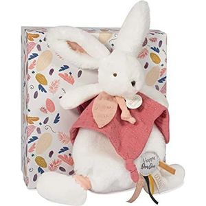 Doudou et Compagnie - Plat knuffeldier - wit en roze konijn - Happy Boho - geschenkdoos - 25 cm - cadeau-idee voor meisjes en jongens - DC3741