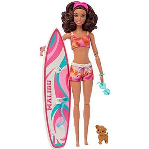 Barbie met surfplank pop met speelgoedaccessoires, 3 jaar (Mattel HPL69)