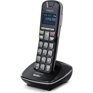 Emporia TH21 draadloze telefoon, groot verlicht display, grote cijfers, handsfree, compatibel met hoorapparaten (HAC), zwart (Italië)