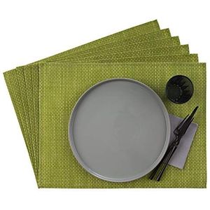 APS Set van 6 placemats, 33 x 45 cm, kunststof, pvc, hittebestendig, antislip, wasbaar, waterdicht, appelgroen