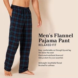 Amazon Essentials Flanellen pyjamabroek voor heren (verkrijgbaar in grote maten), zwart en blauw geruit, maat XS