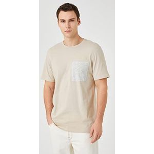 Koton T-shirt à col rond brodé pour homme, Beige (050), S