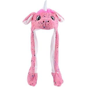 Hopearl Eenhoornhoed met oren om te bewegen, pop-up, pluche hoed, vakantie, cosplay, verkleedfeest, grappig cadeau voor kinderen, jongens en meisjes, roze, 56 cm (roze eenhoorn)
