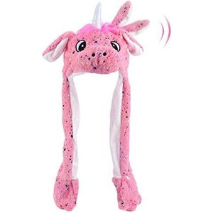 Hopearl Eenhoornhoed met oren om te bewegen, pop-up, pluche hoed, vakantie, cosplay, verkleedfeest, grappig cadeau voor kinderen, jongens en meisjes, roze, 56 cm (roze eenhoorn)