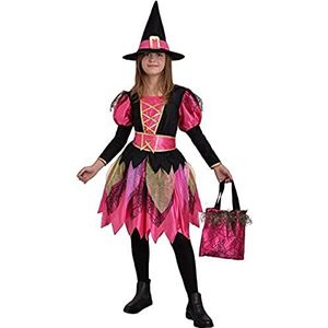 Ciao Fashion Witch Girl Heksenkostuum met hoed en tas voor kinderen 5-7 annoni roze/zwart