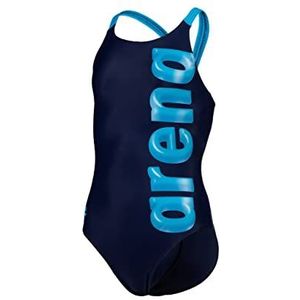 arena Girl's Swimsuit V Back Graphic One Piece Swimsuit voor meisjes, Navy-turquoise