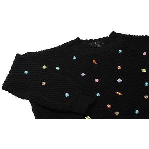 faina Pull vintage pour femme avec pierres précieuses colorées et cloutées Noir Taille XS/S, Noir, XS