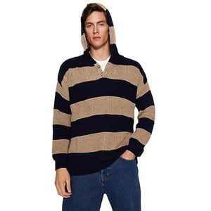 Trendyol Oversize Basic Hood gebreide trui voor heren (1 stuk), Marine/Mink, M