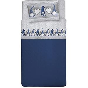 PENSIERI DELICATI Beddengoedset voor eenpersoonsbed, 100% katoen, warm, zacht, beddengoed, 120 x 200 cm, met laken, bovenkant en 1 kussensloop, gemaakt in Italië, blauw kabouterpatroon