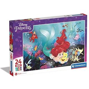 Clementoni - Supercolor The Little Mermaid-24 Pièces Enfants 3 Ans, Puzzle Dessins Animés - Made in Italy, Multicolore, 24243