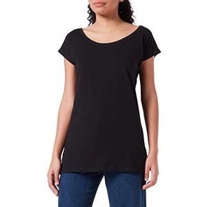 Build Your Brand Dames T-shirt met wijde hals dames T-shirt, zwart.
