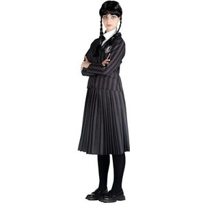 Ciao Woensdag Addams schooluniform Nevermore Academy kostuum voor meisjes, origineel, Wednesday (maat 10-12 jaar), met pruik
