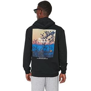 Trendyol Landschapsprint hoodie sweatshirt trainingspak heren, zwart, XL, zwart.