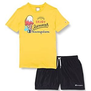 Champion Legacy Back to The Beach AC S/S T-shirt & strandshorts kostuum kinderen en jongens (Giallo/Nero), 13-14 jaar, (Giallo/Nero)