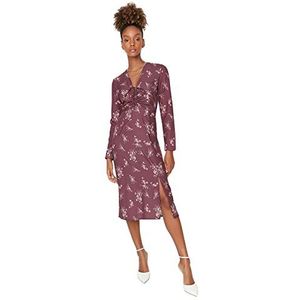 Trendyol Woman Midi Asymmetric V-Neck Woven Dress Robe Femme, Prune, 40