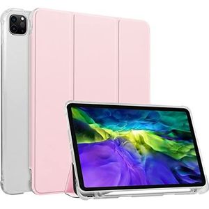 HUEZOE Compatibel met iPad Pro 11 inch, model 2021/2020/2018, zachte transparante TPU-achterkant met penhouder, Auto Sleep/Wake-functie, roze