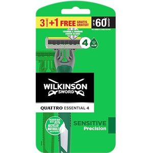 Wilkinson Sword Quattro Sensitive Lot de 3 rasoirs jetables avec 4 lames souples et bande lubrifiante à l'aloe vera