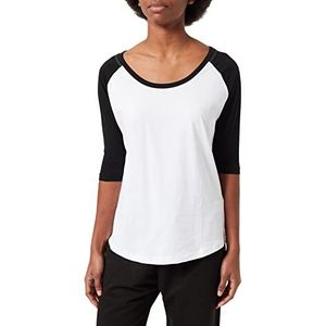 Build Your Brand Dames T-Shirt Contrast Raglan 3/4 in vele kleuren XS tot 5XL, Wit/Zwart