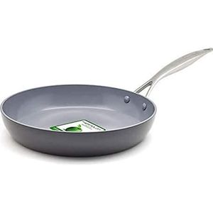 GreenPan Valencia Pro braadpan, geanodiseerd, anti-aanbaklaag, 26 cm, PFAS-vrij, inductie, vaatwasser- en ovenbestendig, grijs