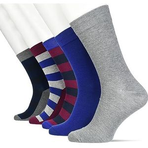 JACCLASSIC 5 paar gestreepte sokken, Purple Potion/Pack: nautisch blauw - Navy Blazer - Medium Grey Mix - Lichtgrijze mix, één maat, Purple Potion/Pack: nautisch blauw - marineblauwe blazer -