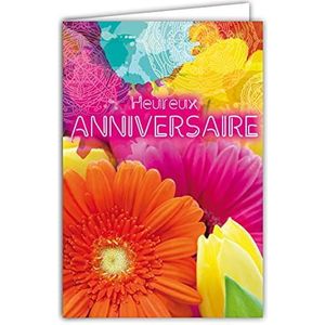 Afie 65-1289 wenskaart voor verjaardag, boeket, kleurrijke bloemen, tulp, party, met witte envelop, formaat 12 x 17,5 cm
