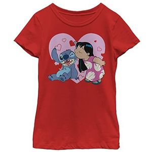 Disney Lilo & Stitch - Lilo And Valentines Kisses Short Sleeve T-shirt Meisjes, Rood