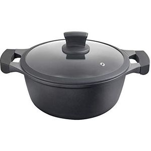 Metaltex XPERT 28 cm hoge aluminium steelpan, 28 cm, anti-aanbaklaag, ILAG 3-laags, volledige inductie geldig voor alle soorten keukens, zwart, 28 cm