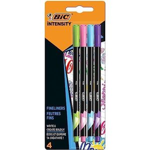 BIC Intensity viltstift met fijne punt en glanzende zwarte houder - geassorteerde pastelkleuren, blisterverpakking van 4 942076