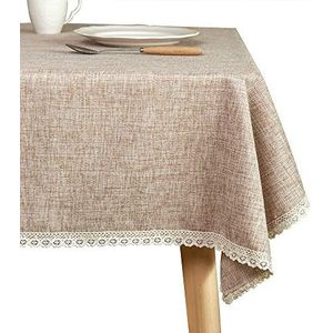 GLORY SEASON Rustiek wasbaar jute tafelkleed - robuust en zwaar - 140 x 178 cm - rechthoekig - kanten rand - voor keuken of eetkamer decoratie