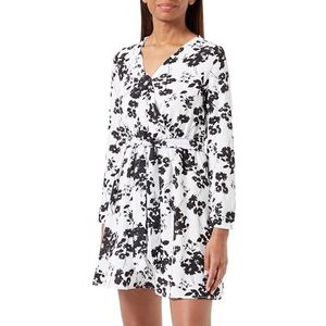 NAEMI Robe midi à imprimé floral pour femme, blanc noir, taille XS, blanc/noir, XS