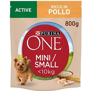 Purina One Mini Active voor honden onder de 10 kg, droogvoer met kip en rijst, 8 verpakkingen van 800 g