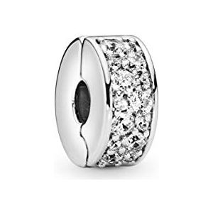Pandora Timeless Dames Sterling Zilver Clear Pave Cubic Zirconia Clip Charm voor Armband, One Size, Email, Oxide_Zirconium, Emaille, Zirkoniumoxide