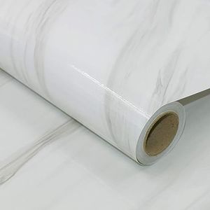 Awnic Dikke gemarmerde plakfolie, meubelfolie, decoratiefolie, zelfklevende decoratiefolie voor vensterbank, keukenwerkblad, kast, waterdicht, 300 x 40 cm, jazzwit dik