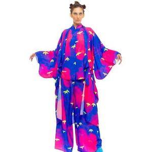 CHAOUICHE Kimono pour femme, Imprimé oiseaux, XS