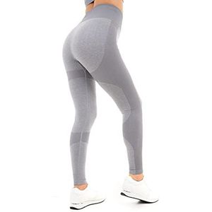 M17 Sport leggings vrouwen hoge taille sport broek geribbelde panty naadloze stretch leggings, grijs.