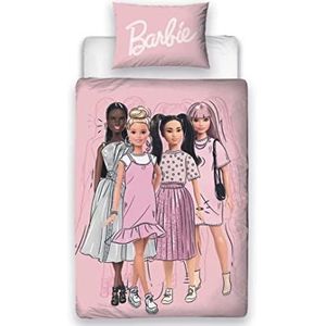Character World Barbie Parure de lit simple pour enfant avec housse de couette réversible et taie d'oreiller assortie Rose
