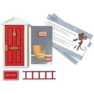 FISURA Ratoncito Perez deur die kan worden geopend met 3 accessoires en ansichtkaart voor felicitaties, origineel cadeau voor jongens en meisjes, rood