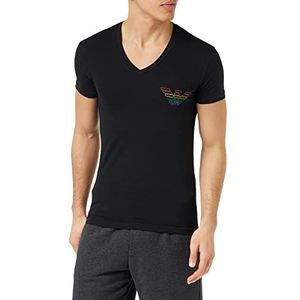 Emporio Armani Heren V-hals T-shirt met Rainbow Logo, zwart.