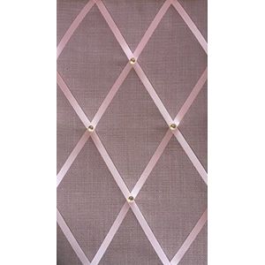 Klassiek prikbord van roze linnen met band, gouden nagels, prikbord, 48 x 30 cm