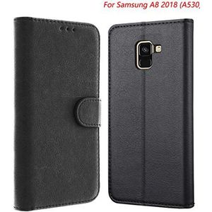 Tenphone Beschermhoes voor Samsung Galaxy A8 2018, beschermhoes van leer, portemonnee, [kaartvakken], [standfunctie] [magneetklep] voor (Samsung A8 2018 (A530), zwart)