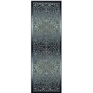 Maples Rugs Pelham tapijt in vintage stijl, antislip, 5 x 15 cm, marineblauw/grijs
