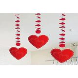 Folat Hangende decoratie harten - 3 stuks, 24454, rood