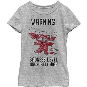 Disney Lilo & Stitch Warning Badness Level T-shirt voor meisjes, grijs gemêleerd, atletisch, atletisch grijs gemêleerd