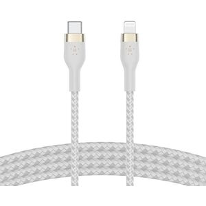 Belkin BoostCharge Pro Flex USB-C naar Lightning ommantelingskabel (2 m), MFi-gecertificeerd (20 W), Power Delivery opladen voor iPhone 14/14 Plus, 13, 12, Pro, Max, mini, SE, iPad enz. (wit)