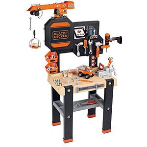 Smoby - Black & Decker Builder, speelgoedwerkbank werkplaats, 94 accessoires, mechanische boormachine, bouwvoertuig en kraan (7600360731)