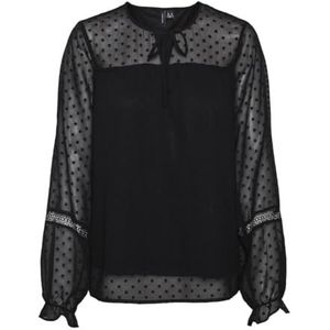 VERO MODA Vmleah Ls WVN Ga Noos Damestop met lange mouwen, zwart.