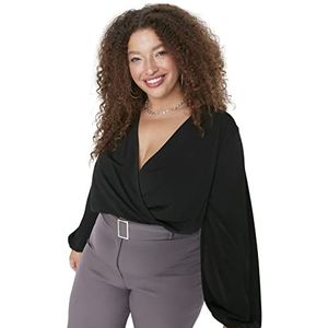 Trendyol Chemisier cache-cœur en tricot coupe régulière pour femme, Noir, 5XL