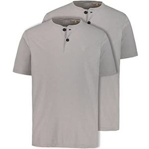 JP 1880 Menswear 708420 Henley T-shirt met ronde hals en knoopsluiting, 2 stuks, grijs gemêleerd, grijs gemêleerd